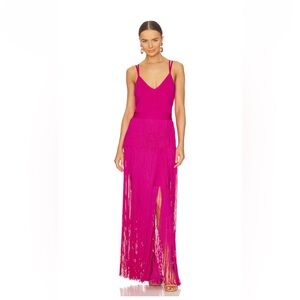 Strappy Ottoman Fringe Gown in Magenta